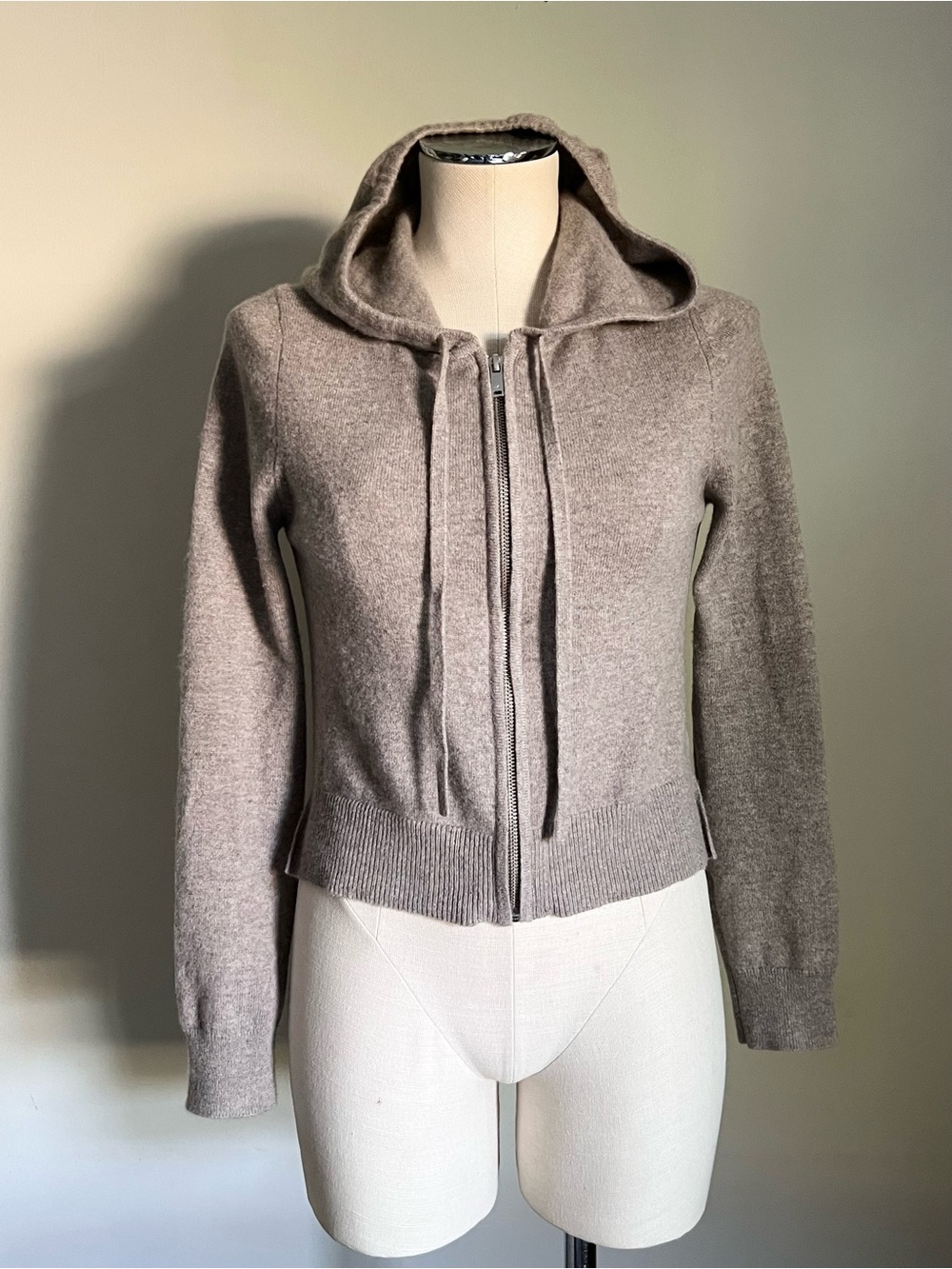 Naadam Signature 100% Cashmere Cropped Zip Up Hoodie XS Y2K Cozycore Warm Knit
